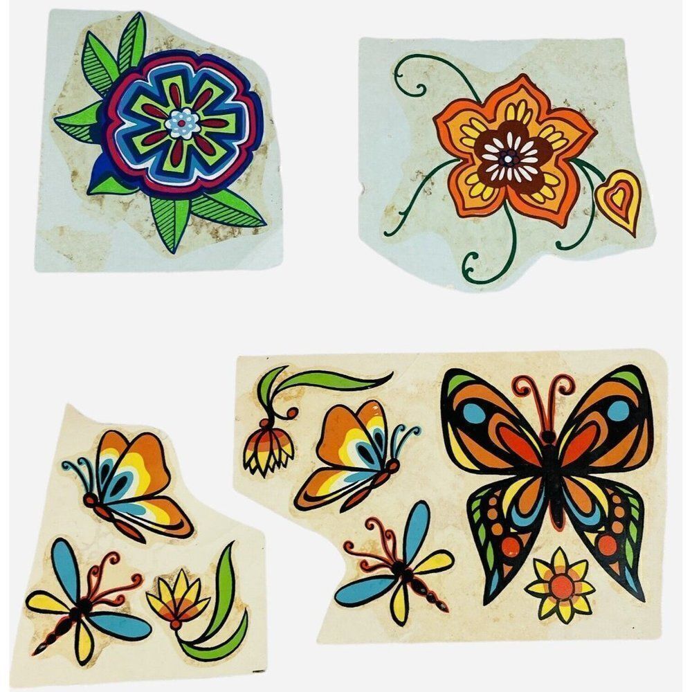 Vintage 1970s Transfer Decals Lot Butterflies Flowers Dragonflies Psychedelic